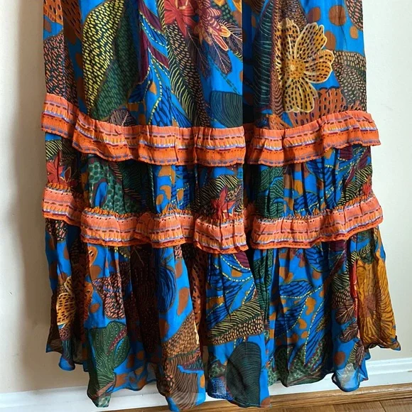 Anthropologie Farm Rio Blue puff sleeve maxi dress size XS - Picture 12 of 16